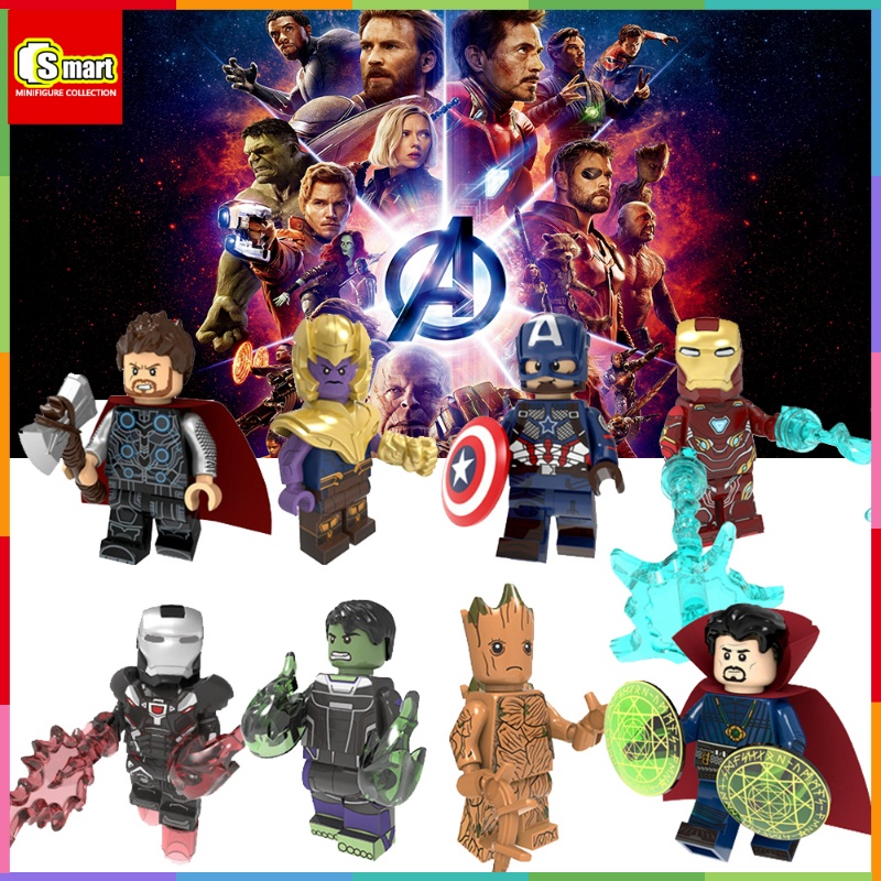 Avengers Minifigures Marvel Iron Man Groot Hulk Thanos Doctor Strange Captain America Figure Mini Blok Bangunan Mainan