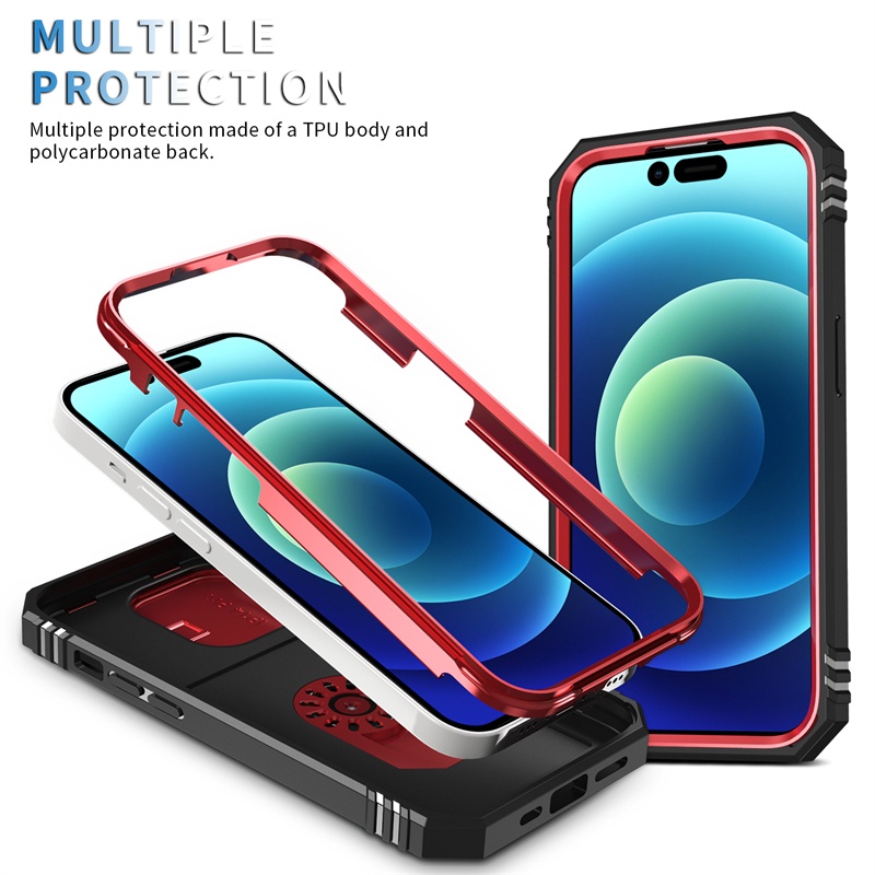 IPHONE 3 &amp;1 Hard PC+TPU Full Cover Untuk Iphone14 13 12 11 Pro X XS Max 14 8 7 6 Plus XR 360° Bracket Push Window Lensa Casing Belakang