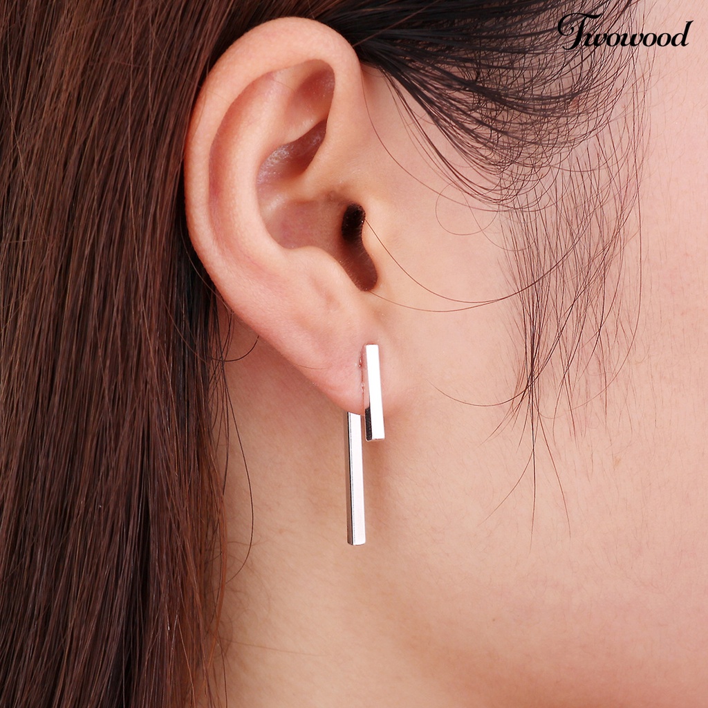 Twowood 1pasang Anting Pejantan Kesederhanaan Geometris Berbentuk T Poles Temperamen Berdandan Tahan Luntur Sederhana T Bar Drop Earrings Perlengkapan Kostum