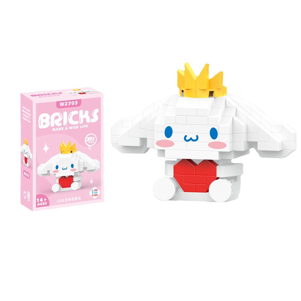 ღ Sanrio Kompatibel Blok Bangunan Melodi Kuromi Hello Kitty Anime Kartun Batu Bata Dirakit Mainan Ulang Tahun Teka-teki Anak-anak Boneka Hadiah