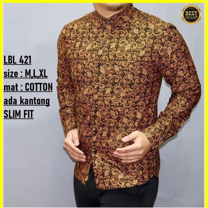 KEMEJA PRIA BATIK LENGAN PANJANG HEM BAHAN KATUN HALUS 40S LBL 421 MEWAH PREMIUM BAJU ELEGANT SIZE M L XL SKU MS JAKARTA