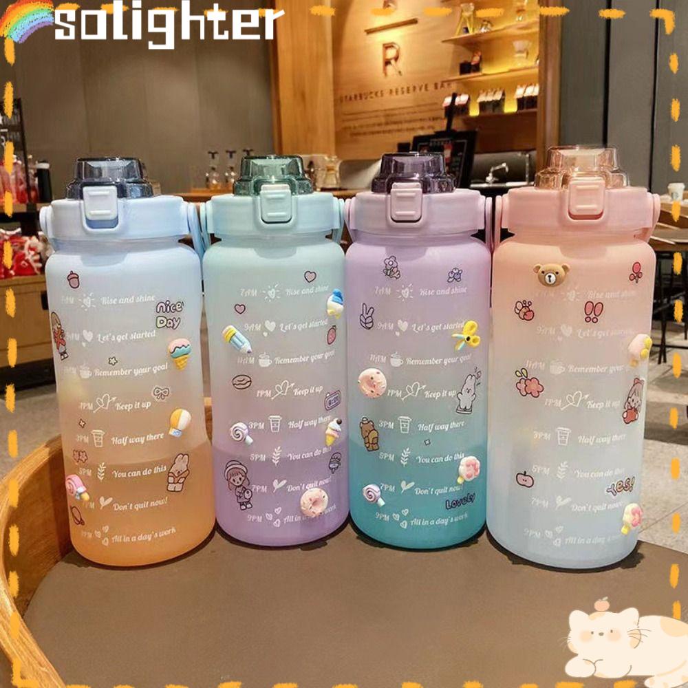 Solighter 2L Botol Air Portable Penanda Waktu Extra Besar Kapasitas Cangkir Air