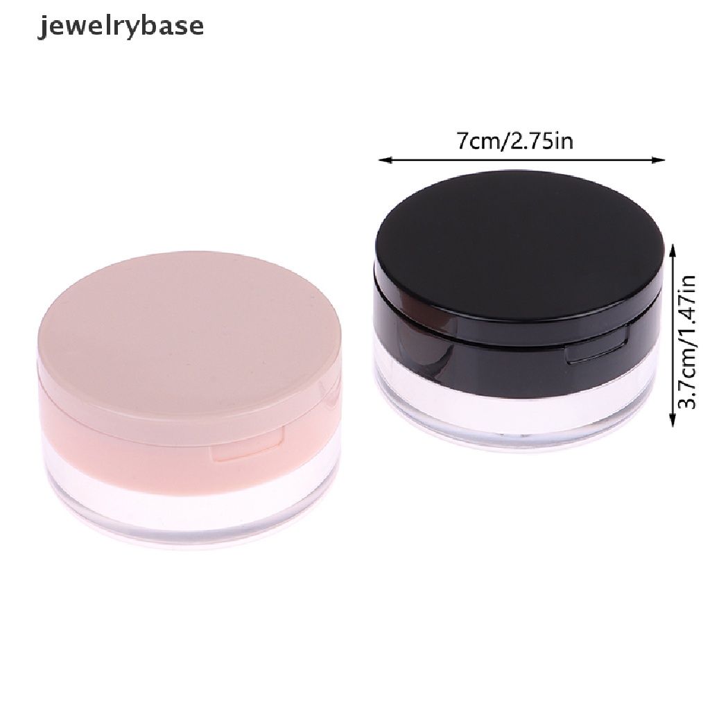 [jewelrybase] Kotak Puff Plastik Portabel Kosong Longgar Powdering Pot Dengan Cermin Saringan Dengan Sendok Butik