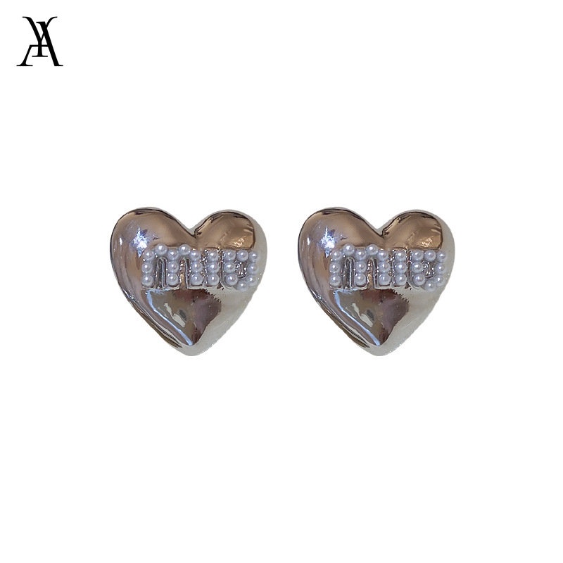 AY(CN) Anting Stud Mutiara Bentuk Hati Warna Silver Untuk Wanita