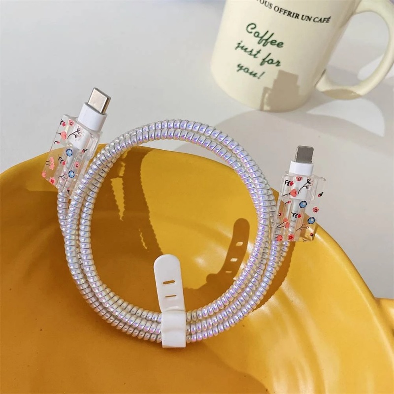 1.4m Laser Color Spiral Charging Cable Protector Rope Universal Multicolour Wrap Data Line Dekorasi Winder