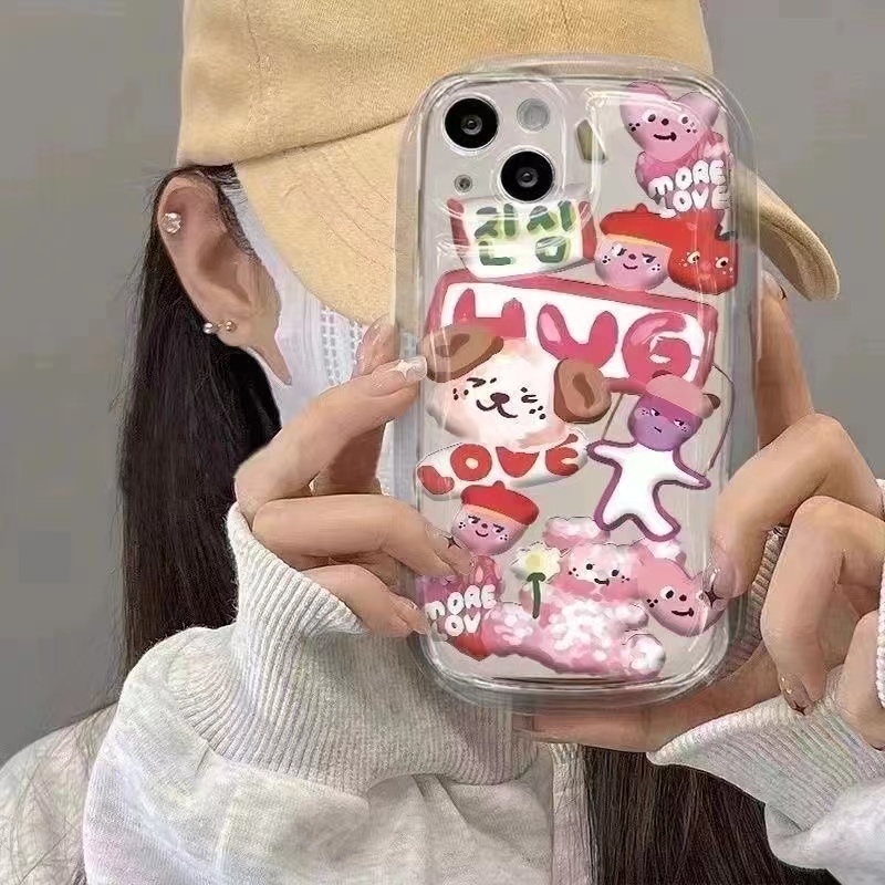 IPHONE Casing Ponsel Tahan Guncangan Anjing Lucu Kompatibel Untuk Iphone14 13 12 11 Pro XS Max X XR 8 +7Plus Casing Transparan Lembut TPU Silicone Cover