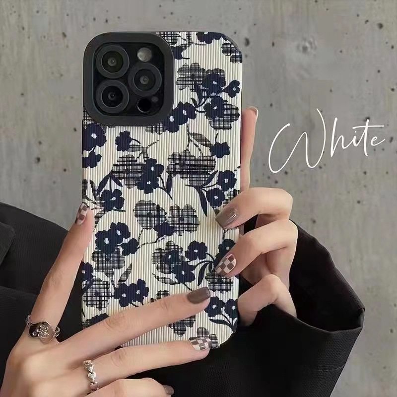 Nice！Navy Blue Art Flower Soft Case HP OPPO A91 F11 F9 Pro A3S A9 A5 A31 A53 A33 2020 A7 A5S A12 A11K A52 A92 A83 A55 A56 A55S A95 FTD Stripe Casing Realme C1 X XT Reno 2F 3 5 6 5G