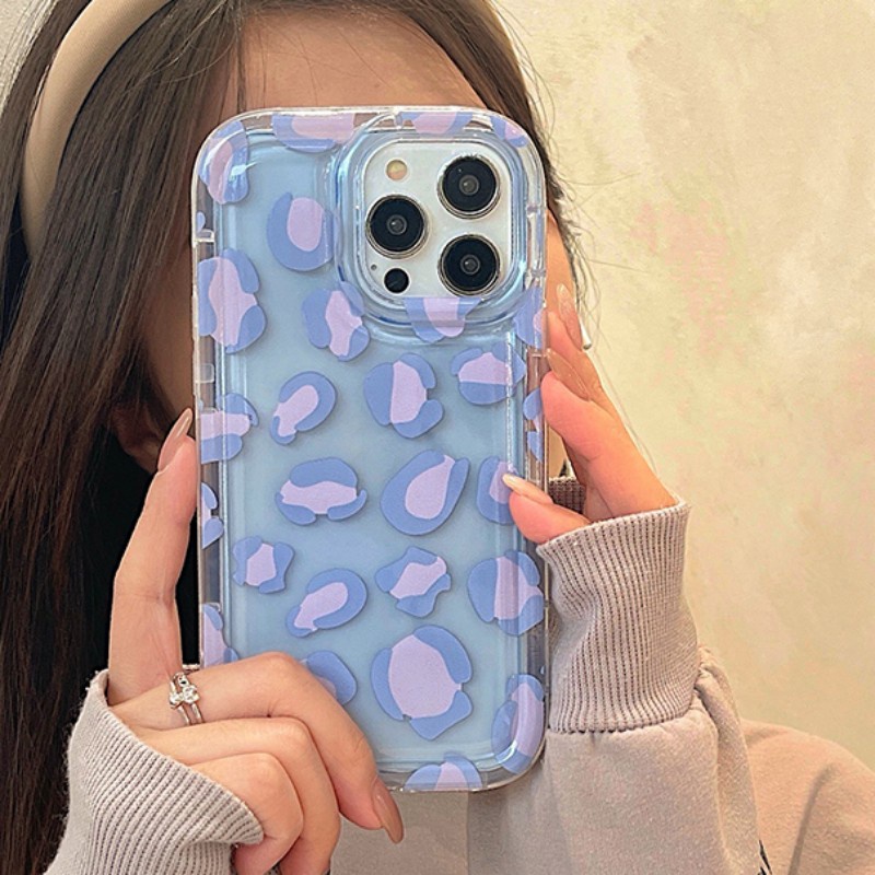 Casing Kompatibel Untuk iPhone 7plus 11 14 12 13 Pro MAX 8plus XR 6 6S 87 Plus X XS MAX Ins Fashion Ungu Leopard Print Airbag Shockproof Transparan Lembut Silicon Cover