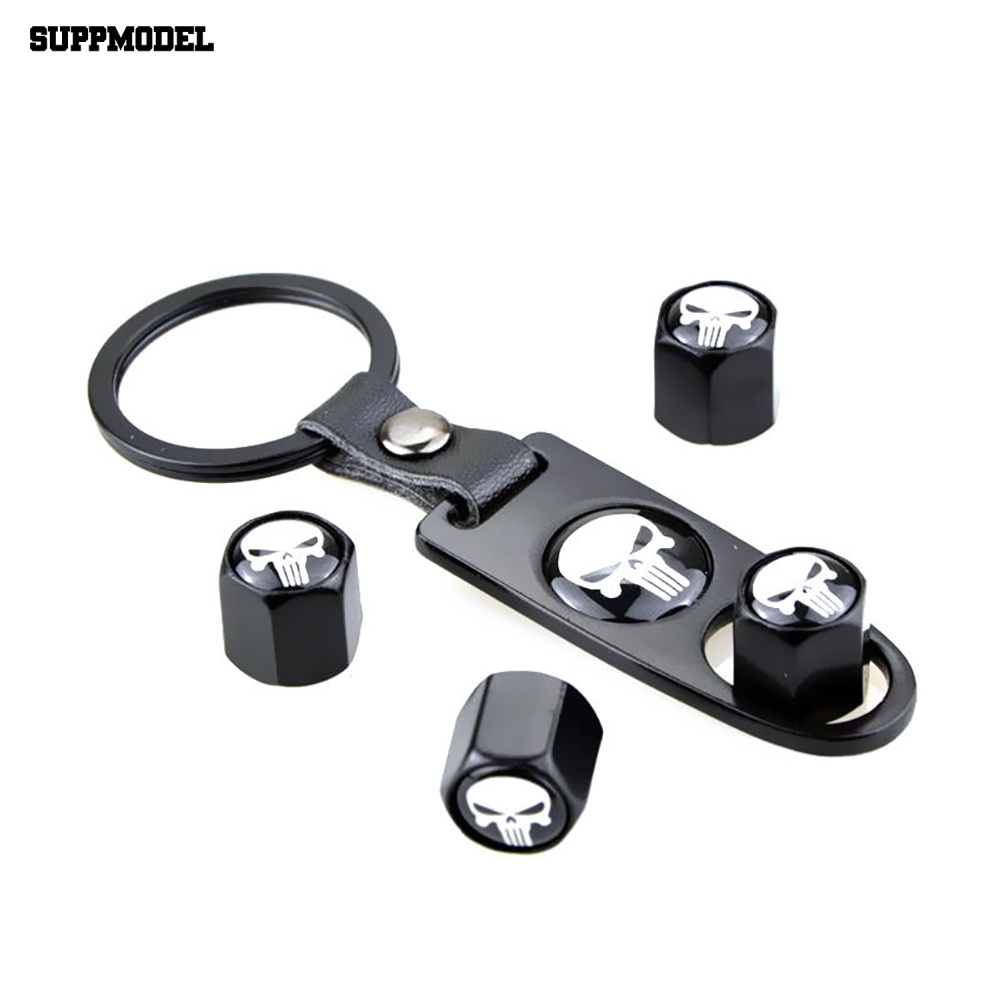 Suppmodel Ban Roda Mobil Tire Stem Air Valv-e Caps Key Chain Wrench Set Skull Punisher