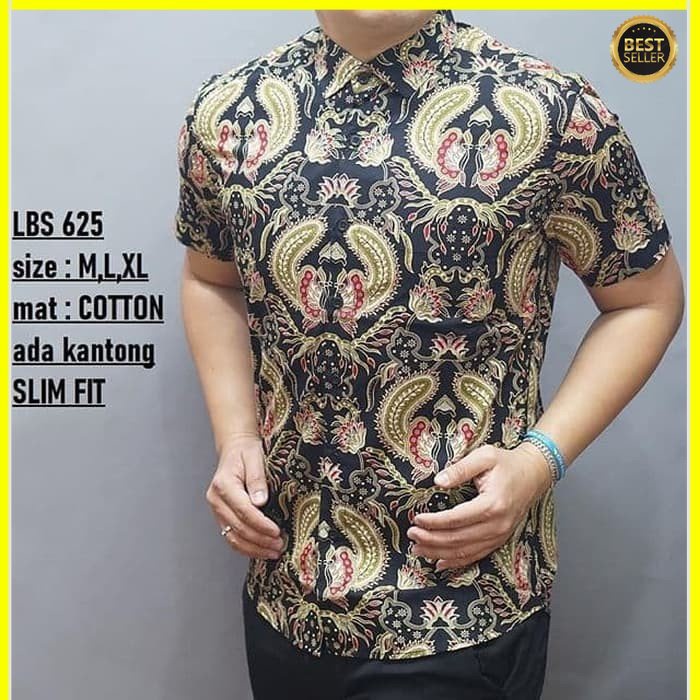 KEMEJA PRIA BATIK LENGAN PENDEK HEM BAHAN KATUN HALUS 40S LBS 625 MEWAH PREMIUM BAJU ELEGANT SIZE M L XL  SKU MS JAKARTA