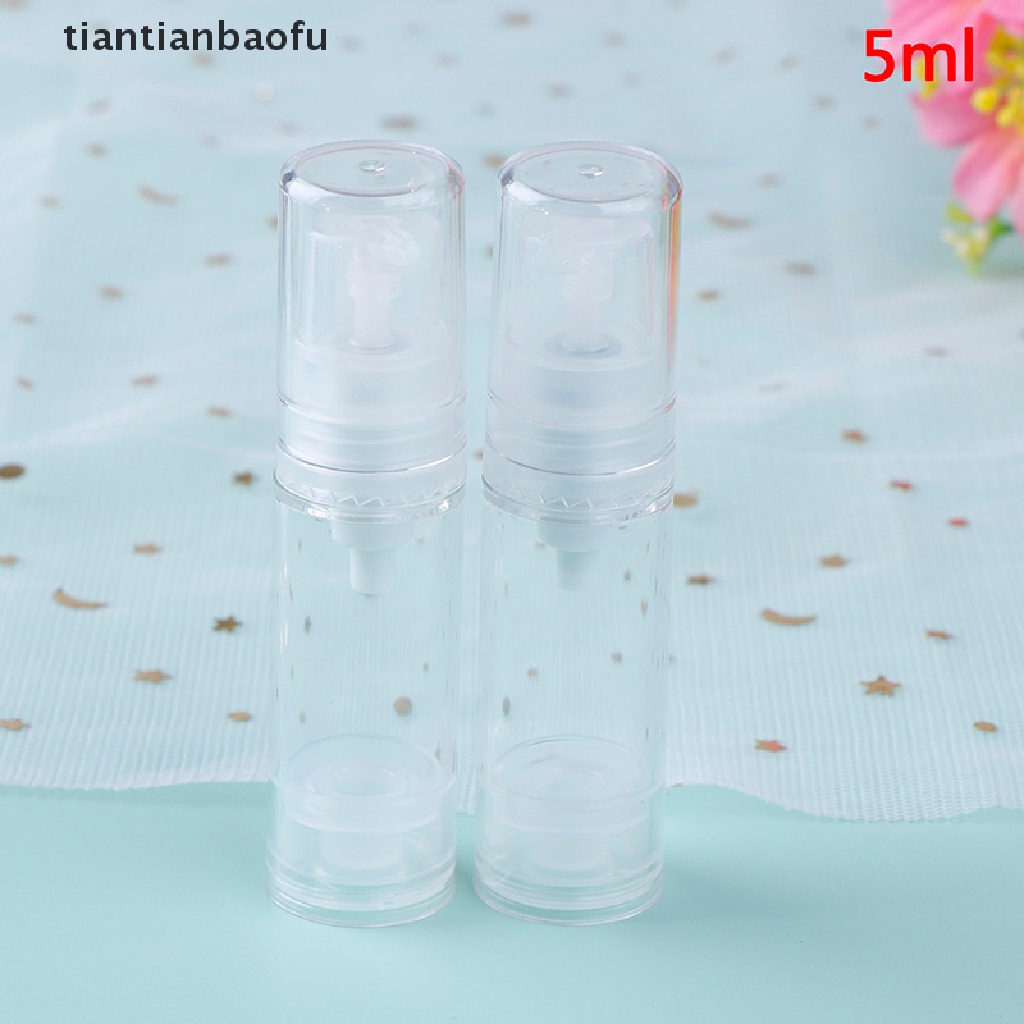 [tiantianbaofu] 2pcs5 /10 /15ml Botol Pompa Vakum Airless Kosong Isi Ulang Lotion Plastik Butik Perjalanan