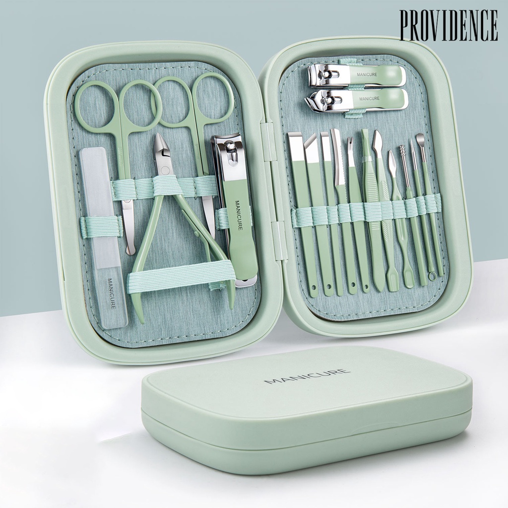 Providence 1set Kit Gunting Kuku Profesional Mudah Dibawa 18Pcs Tangan/Kaki Alat Manicure Ganda Dengan Kotak Penyimpanan Penggunaan Sehari-Hari