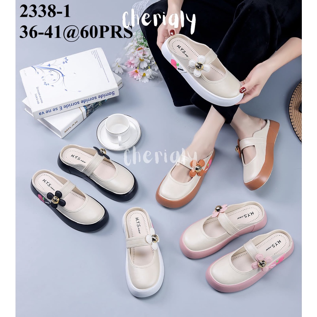 Sandal Slop Wanita Karet Jelly Import Motif Bunga Bahan Empuk Elastis Ringan Sol Anti Slip 2338-1