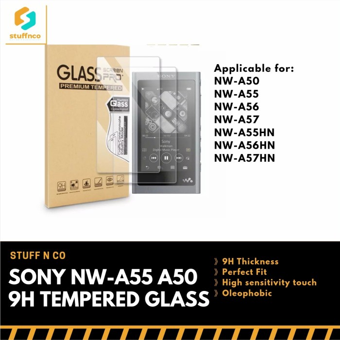 Sony NW-A55 NW-A50 A56 A57 Tempered Glass 9H Ultra Protective Screen