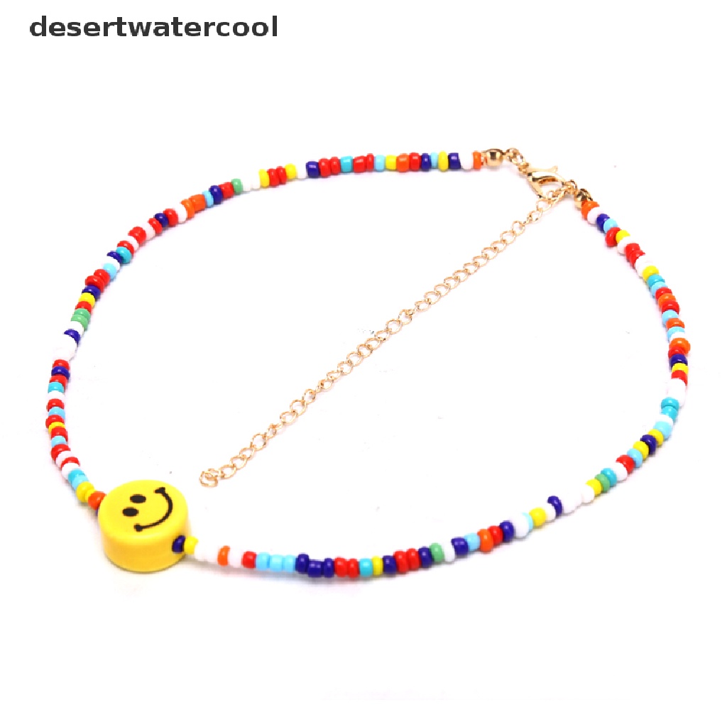 Deid Bohemia Manik-Manik Warna-Warni Wajah Senyum Liontin Choker Kalung Klavikula Perhiasan Hadiah Martijn