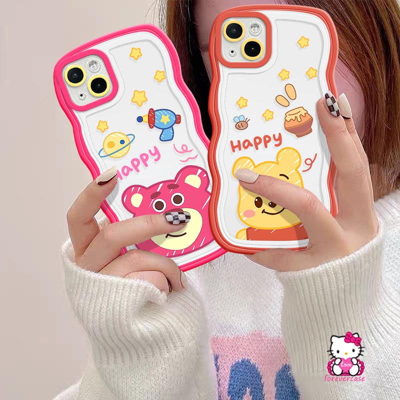 Redmi Note9 10s 10 8 11 11s 9s 11Pro 10Pro Max Redmi 10A 9T A1+9A 9 A1 10 10C 9C NFC POCO X3 NFC Pro M3 Mi 11T Pro Kartun Winnie The Pooh Strawberry Bear Wavy Edge Soft Casing Tpu