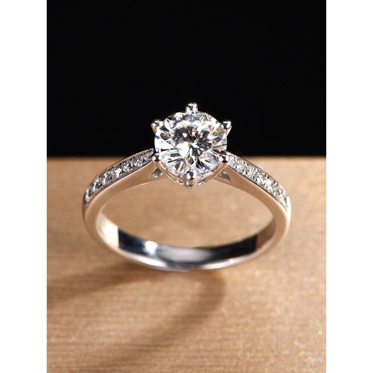 Goldkingdom Fashion Perhiasan Aksesoris Ready Stock Mosan Berlian Delapan Hati Dan Delapan Panah Zirkon Enam Cakar Mahkota Cincin Berlapis Dengan Pt950 Perempuan Cincin.