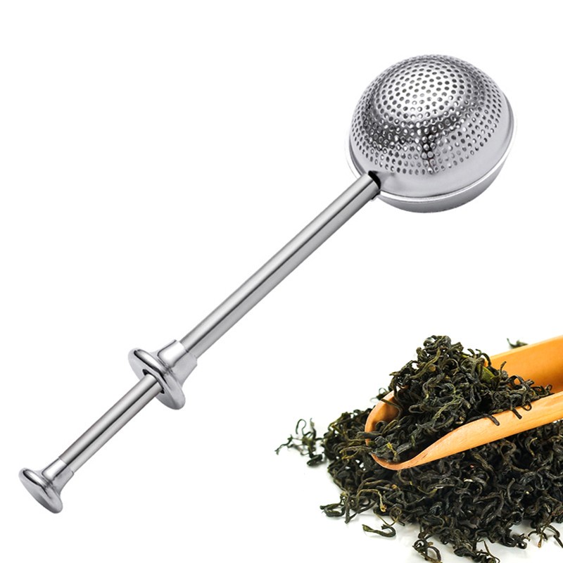 ღ Dapat Digunakan Kembali Teh Infuser Saringan Stainless Steel Bola Teh Filter Gagang Panjang Daun Teh Saringan Kopi Herbal Spice Filter Diffuser minuman Teh Herbal Aksesoris