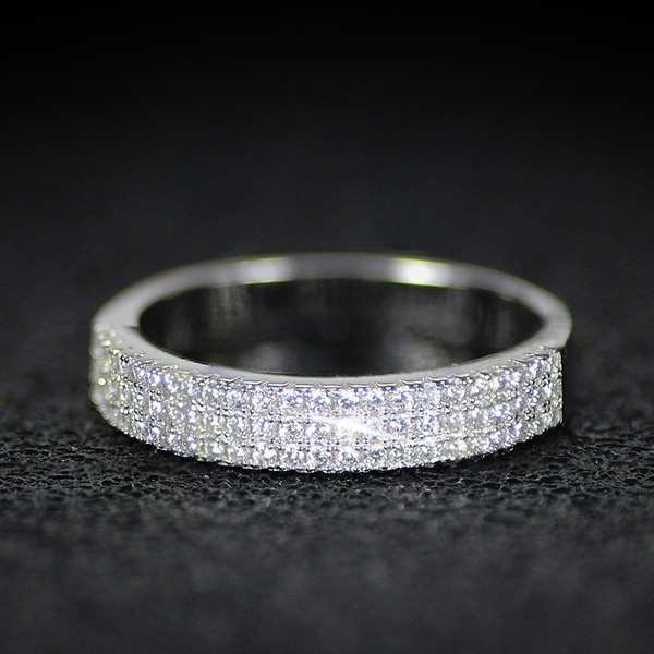 Goldkingdom Fashion Perhiasan Aksesoris Ready Stock Klasik Tiga Baris Cincin Berlian Eropa Dan Amerika Mikro Bertatahkan Mosang Berlian Pertunangan Pesta Cincin Perempuan