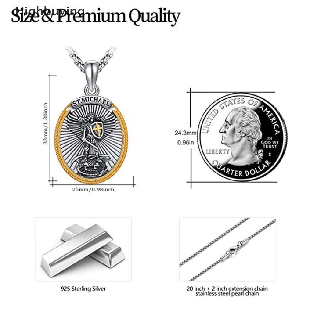 Hbid Liontin Santo Pelindung Katolik Michael St Michael The Archangel Pendant Necklace Kalung Perisai Ksatria Pria Unik Glory