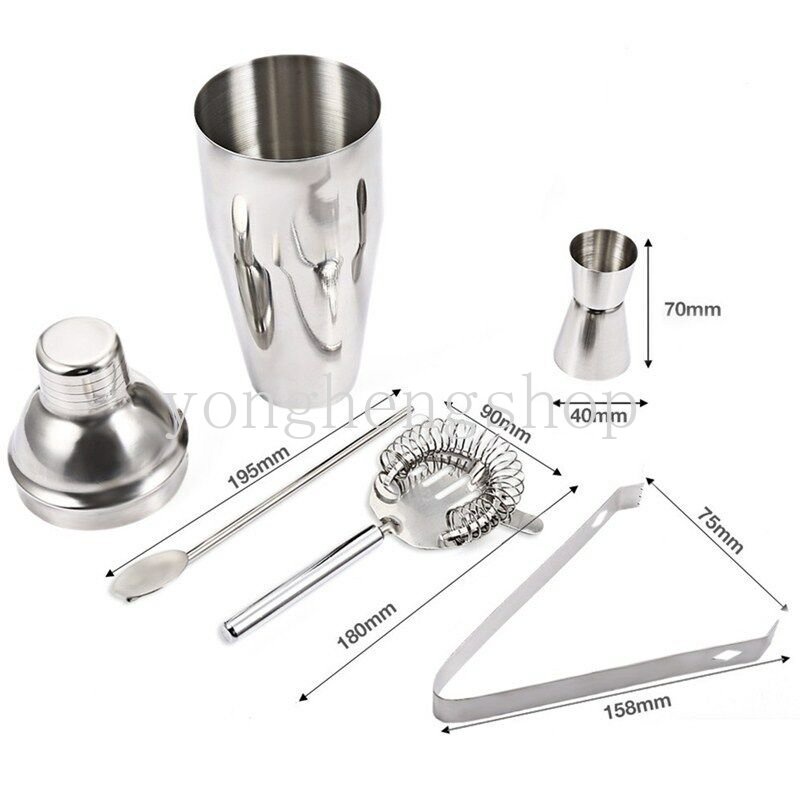 5 Pcs/set 750 ml Stainless Steel Cocktail Shaker Minuman Anggur Mixer Bartender Kit Tanpa Bingkai Pesta Bar Alat Martini Hand Shaker Saringan Es