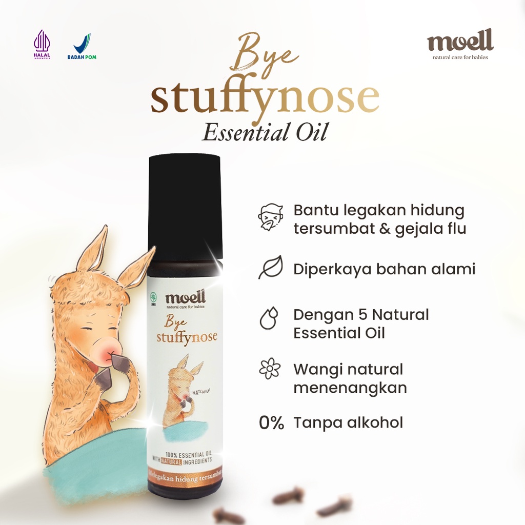 Moell Bye Stuffynose Natural Essential Oil / Melegakan Batuk Pilek &amp; Hidung Tersumbat / BPOM