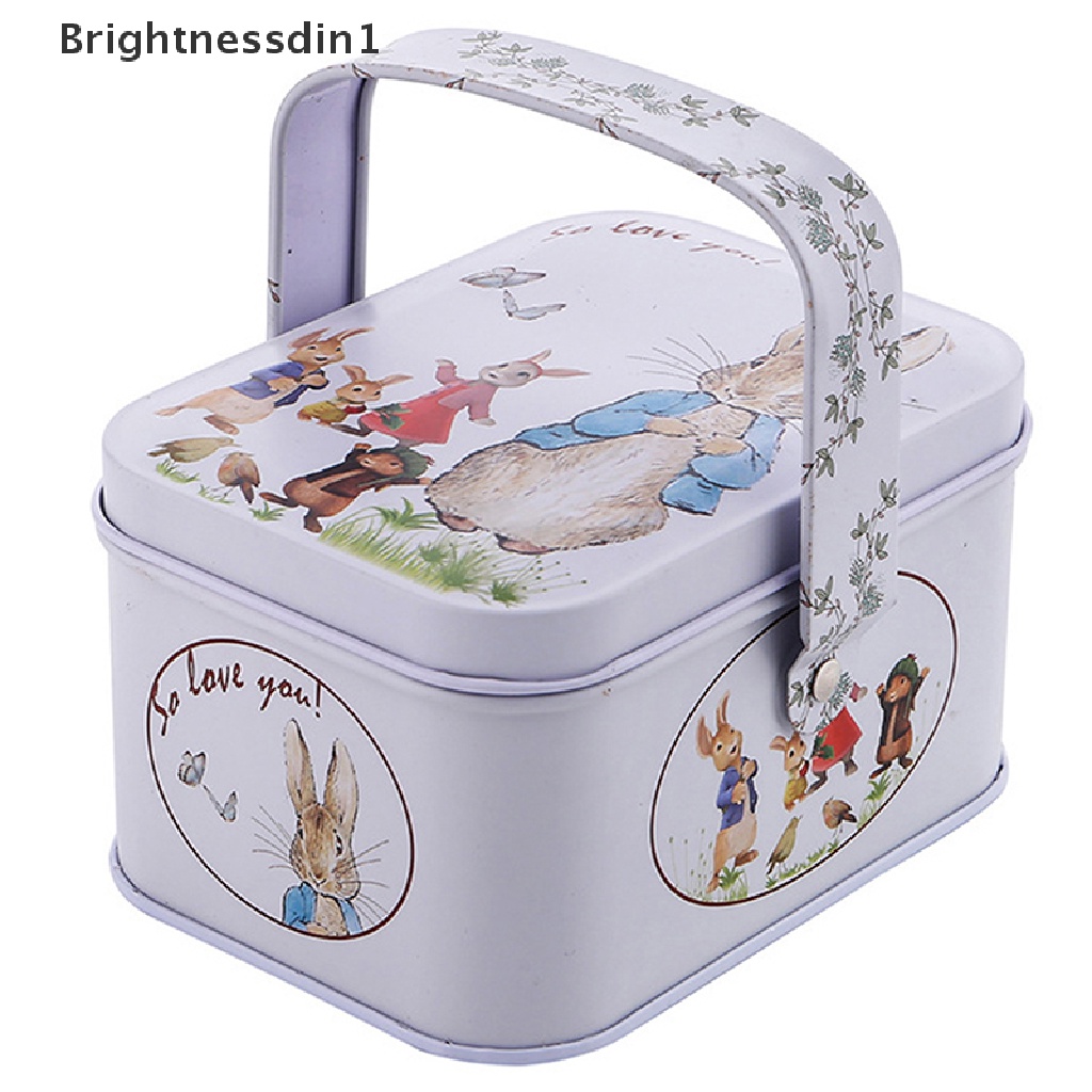 [Brightnessdin1] Vintage Tinplate Little White Rabbit Suitcase Candy Box Kotak Hadiah Penyimpanan Bisa Butik