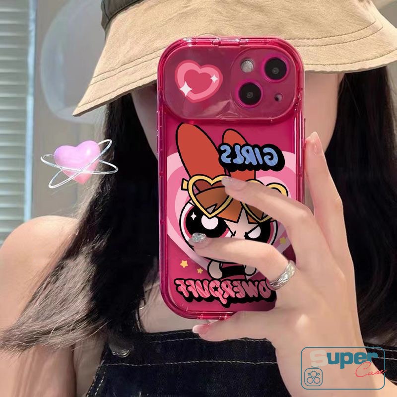 IPHONE Casing Ponsel Cermin Make Up Flip Kreatif Kompatibel Untuk Iphone7 8 Plus 11xr 13 14 12 11 Pro MAX XS MAX X SE 2020 Kartun The Powerpuff Gadis Shockproof Soft Silicon TPU Cover