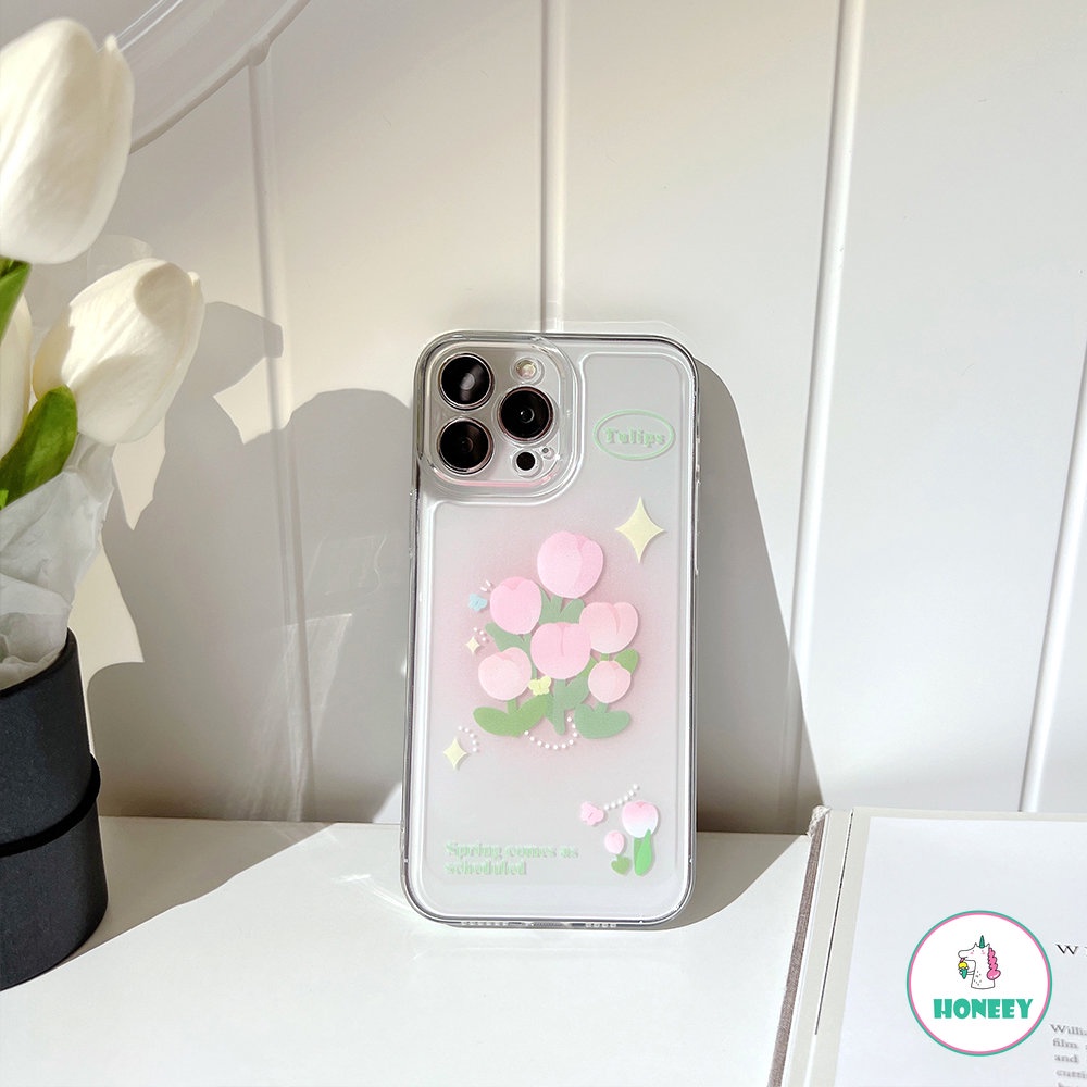 IPHONE Casing Ponsel Bunga Tulip Laser Glitter Mewah Untuk Iphone14 13 12 11 Pro XS Max XR X 8Plus Full Cover TPU Shockproof Cover