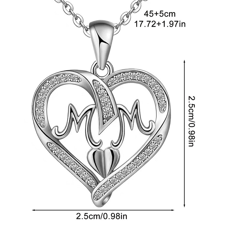 Fashion Surat Ibu Bentuk Hati Hias Kristal Liontin Kalung Hadiah Hari Ibu Perhiasan Berkualitas Tinggi