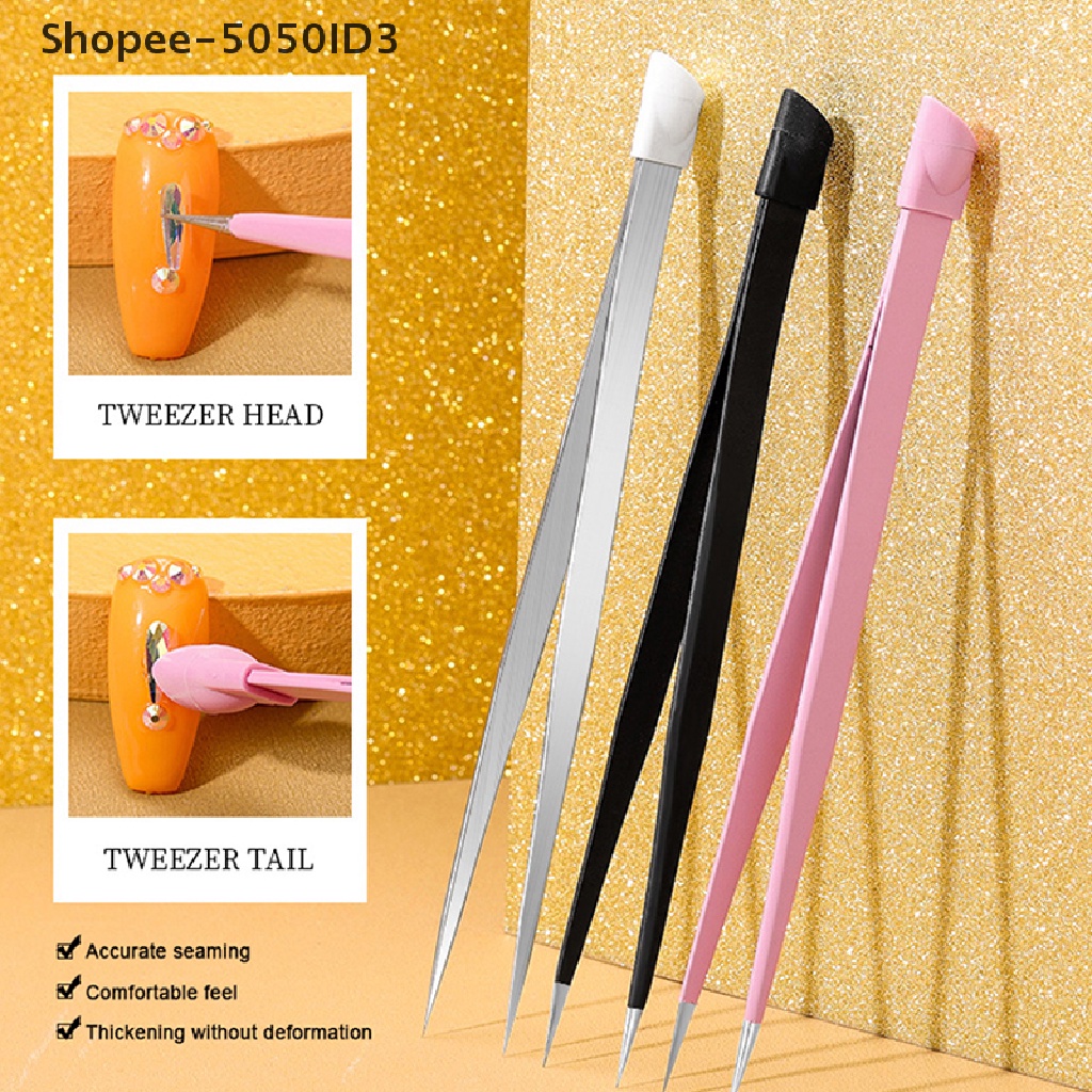 [HOT] Pinset Kuku 3D Rhinestones Picker Nail Art Tools Dengan Kepala Penekan Silikon [ID]