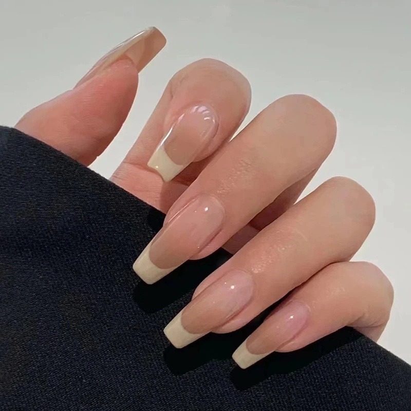 24pcs/set Nude French Natural Tips Kuku Palsu/Plastik Wearable Desain Lembut Nail Art Sticker