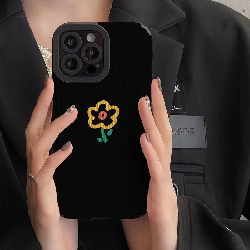 Black Simple Flower Girl Woman Soft Case HP VIVO V9 Y11 Y12i Y12 Y15 Y17 Y12S Y20 Y20i Y20S Y19 Y93 Y91C S1 V15 Pro Y50 Y30 Y30i V20 Z1 Pro Y52S Y31S V5 V5S V21 V23 5G Y83 FTD Stripe Casing