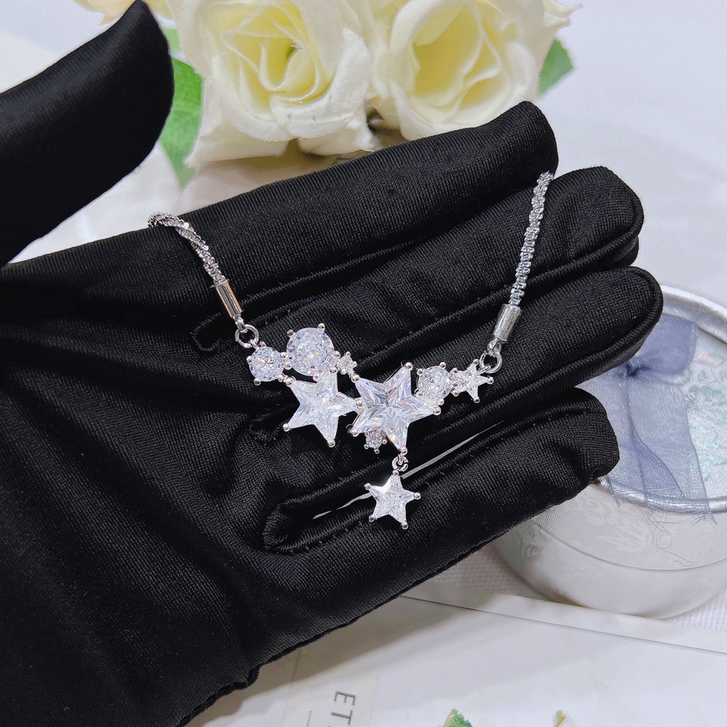 Goldkingdom Fashion Perhiasan Aksesoris Ready Stock Bermutu Tinggi Cahaya Mewah Bersinar Zirkon Choker Kalung Gantung Bintang Berujung Lima Chic Anting Terbuka Cincin Jari Telunjuk