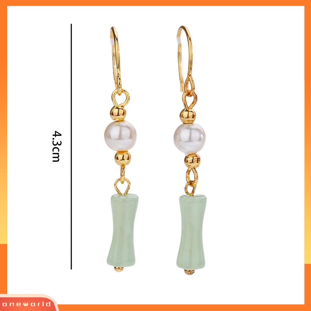 [OWR] 1pasang Anting Menjuntai Manik-Manik Mutiara Imitasi Gaya China Faux Hetian Jade Bamboo Joint Hook Earrings Aksesoris Perhiasan