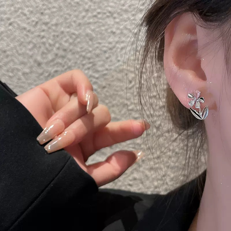 Kami Bunga Keren Manis s925 Perak Glossy Zirkon Bunga Stud Anting-Anting Untuk Wanita Perempuan Y2K Logam Bunga Pernyataan Anting-Anting Chic Telinga Perhiasan