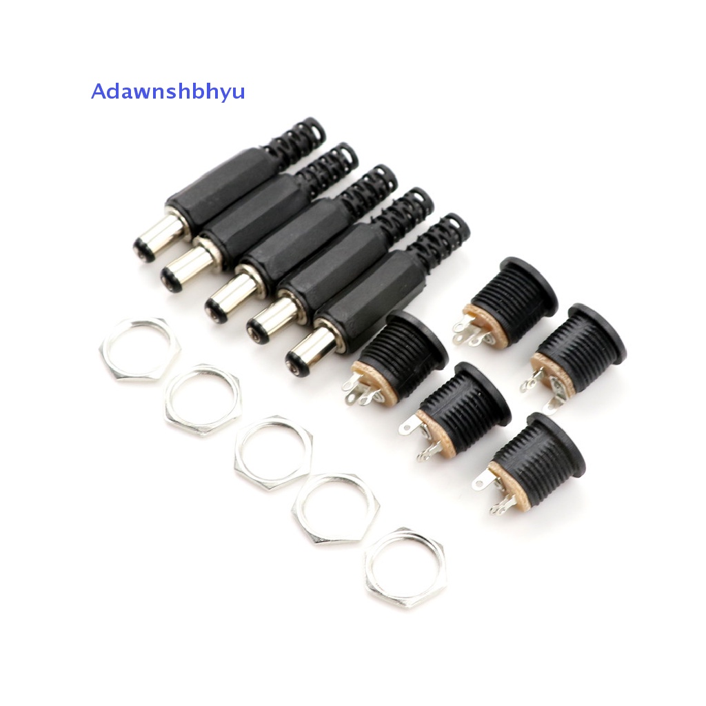 Adhyu 10pcs 5.5mm x 2.1mm Konektor Colokan Listrik DC Laki-Laki Sekrup Kunci Female Panel Socket ID