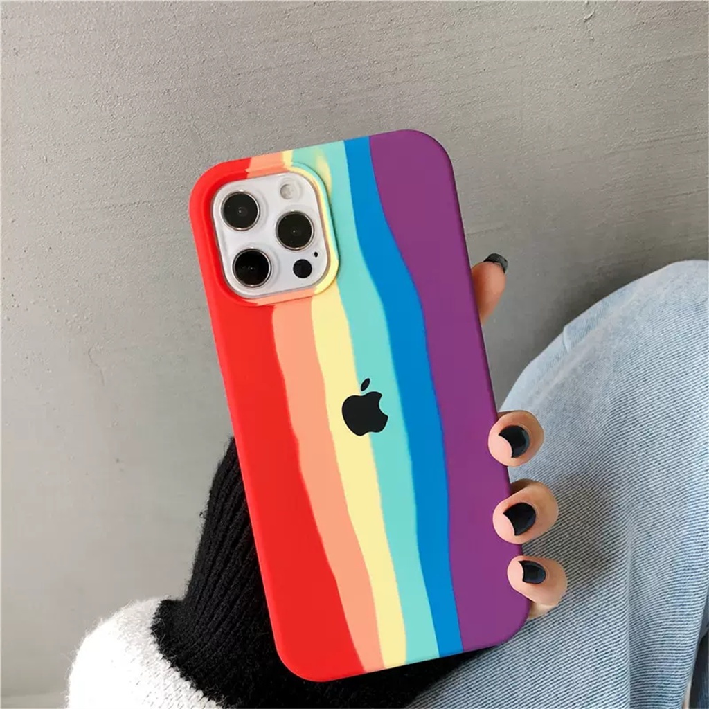 Casing Silikon Cair Resmi iPhone 14 Pro Max Case13 12 Pro Max14 Plus Promax Pelangi Mewah Tertutup Penuh anti Kotoran Dan shockproof Penutup Belakang