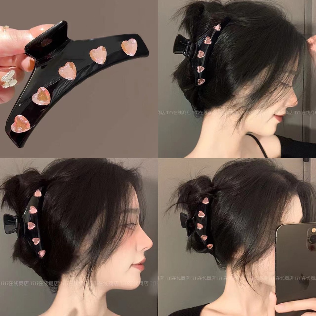 Hitam grabbing pink love Klip Tutup Kepala2023New hair clip female back head Aksesoris Rambut Hiu clip