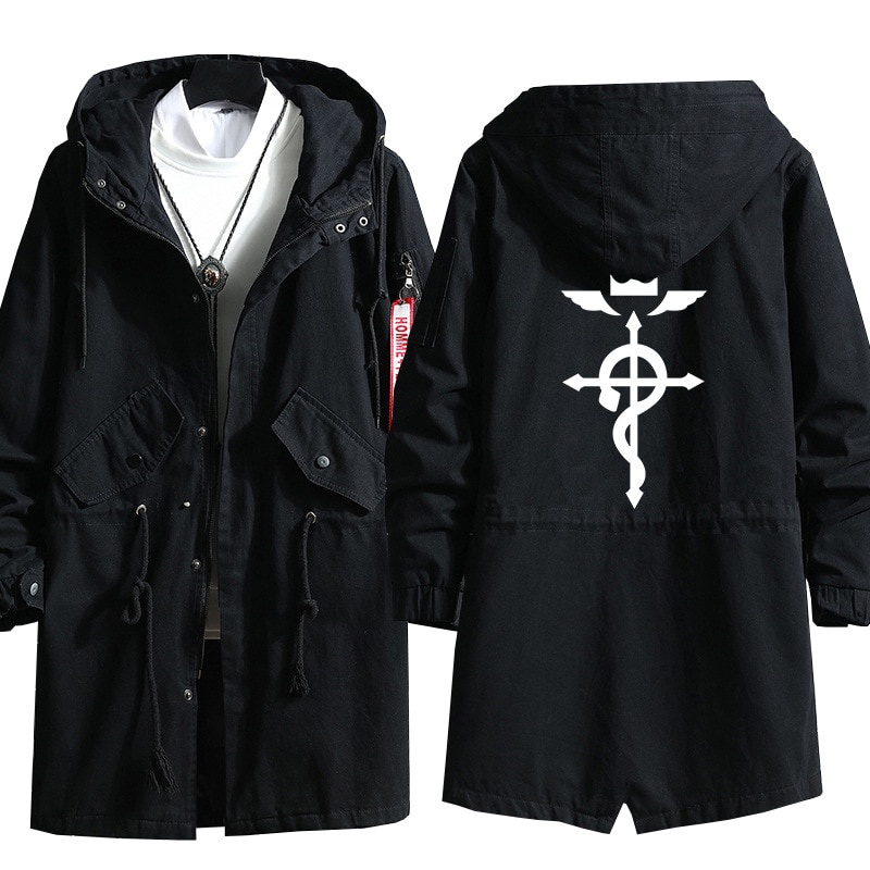jaket Anime Fullmetal Alchemist Cosplay Long Hoodie Edward Elric Costume Men Coat Trench Jacket Over