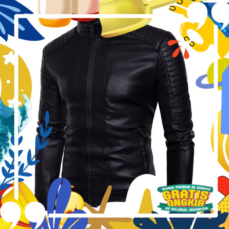 JAKET KULIT PRIA ASLI ORIGINAL TEBAL ANTI ANGIN GROSIR MURAH/ merah putih biru polos