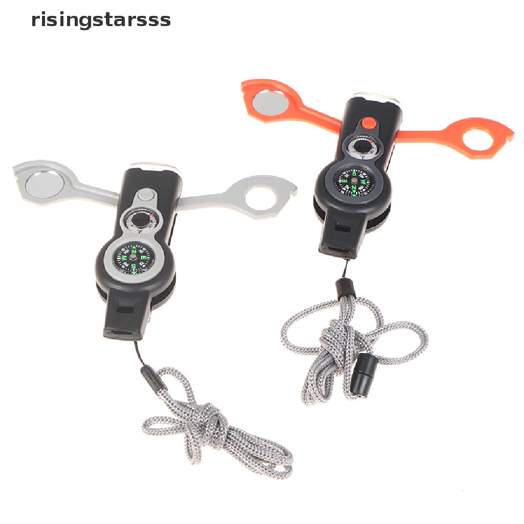 Rsid Span-new 7in1 Outdoor Survival Whistle Keychain Kompas Kaca Pembesar Lampu LED Termometer Jelly