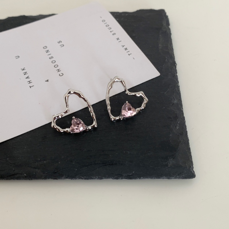 Kami Bunga Korea s925 Perak Merah Muda Kristal Pesona Hati Besar Anting-Anting Untuk Wanita Gadis Chic Cinta Hati Anting-Anting Perhiasan Telinga Mode