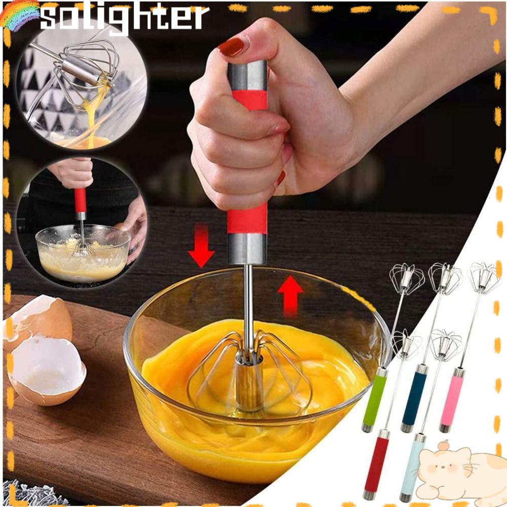 Solighter Kocokan Telur Stainless Aksesoris Dapur Egg Tools Stainless Steel Tahan Lama Mixer Tangan Manual Pengocok Telur Semi Otomatis