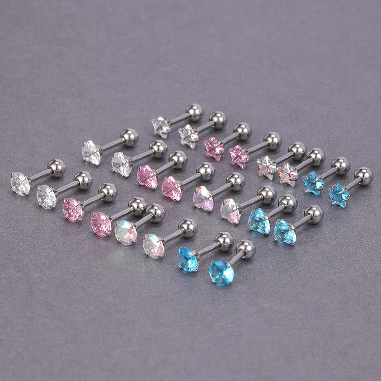 Anting Tusuk Ulir Bahan Stainless Steel Bintang Warna Fashion Gaya Korea Untuk Wanita