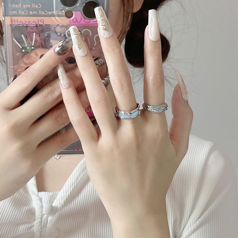 Korea Fashion Geometris Gelombang Enamel Glaze Rings Untuk Wanita Handmade Hias Zircon Open Ring