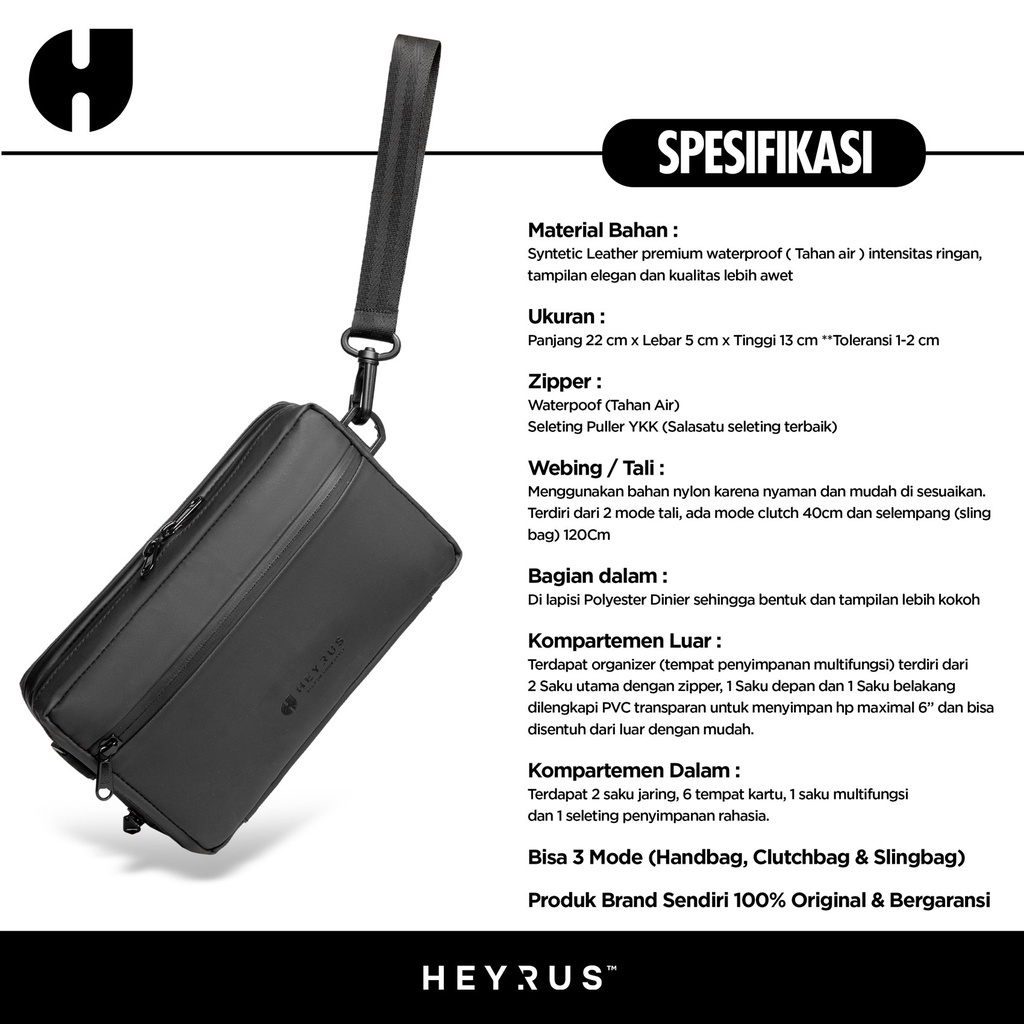 HEYRUS - RUSEL ADAM | Handbag Clutch Slingbag Selempang Pria Waterproof