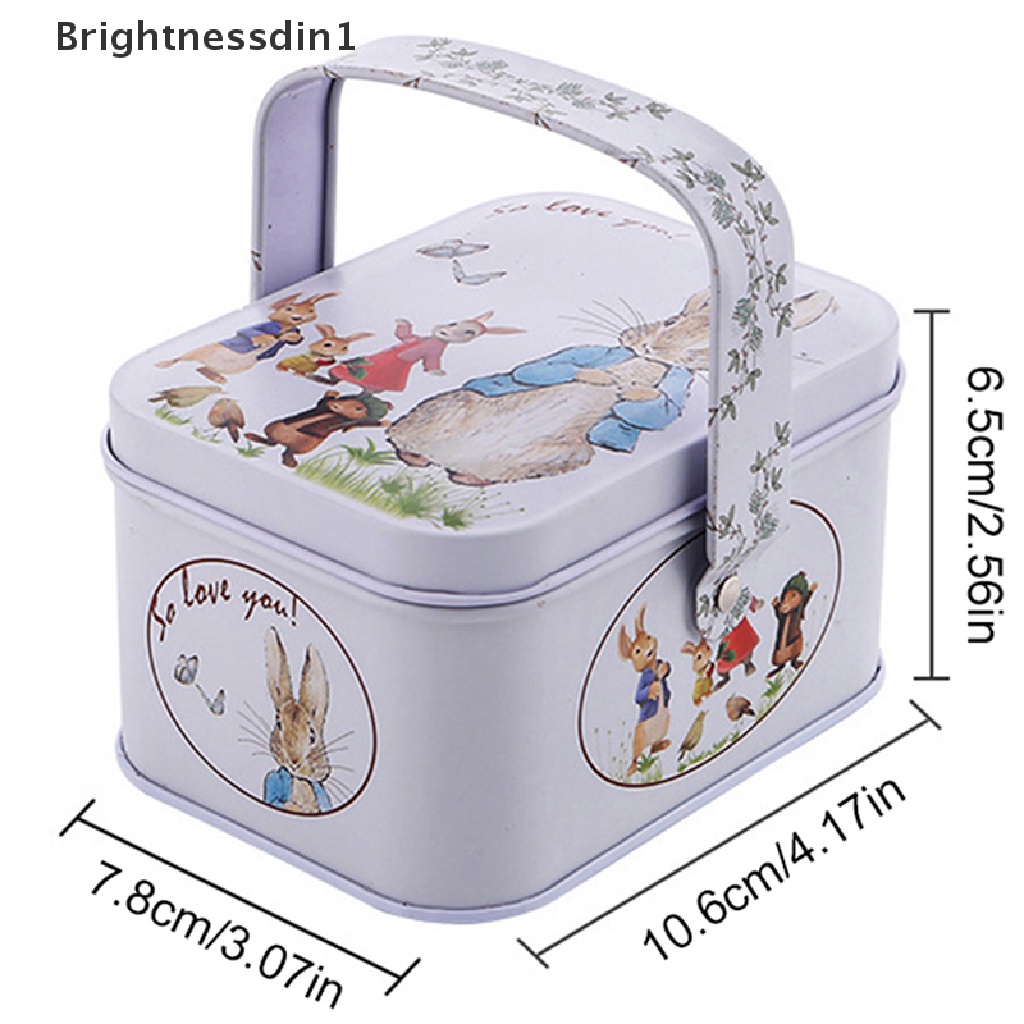 [Brightnessdin1] Vintage Tinplate Little White Rabbit Suitcase Candy Box Kotak Hadiah Penyimpanan Bisa Butik