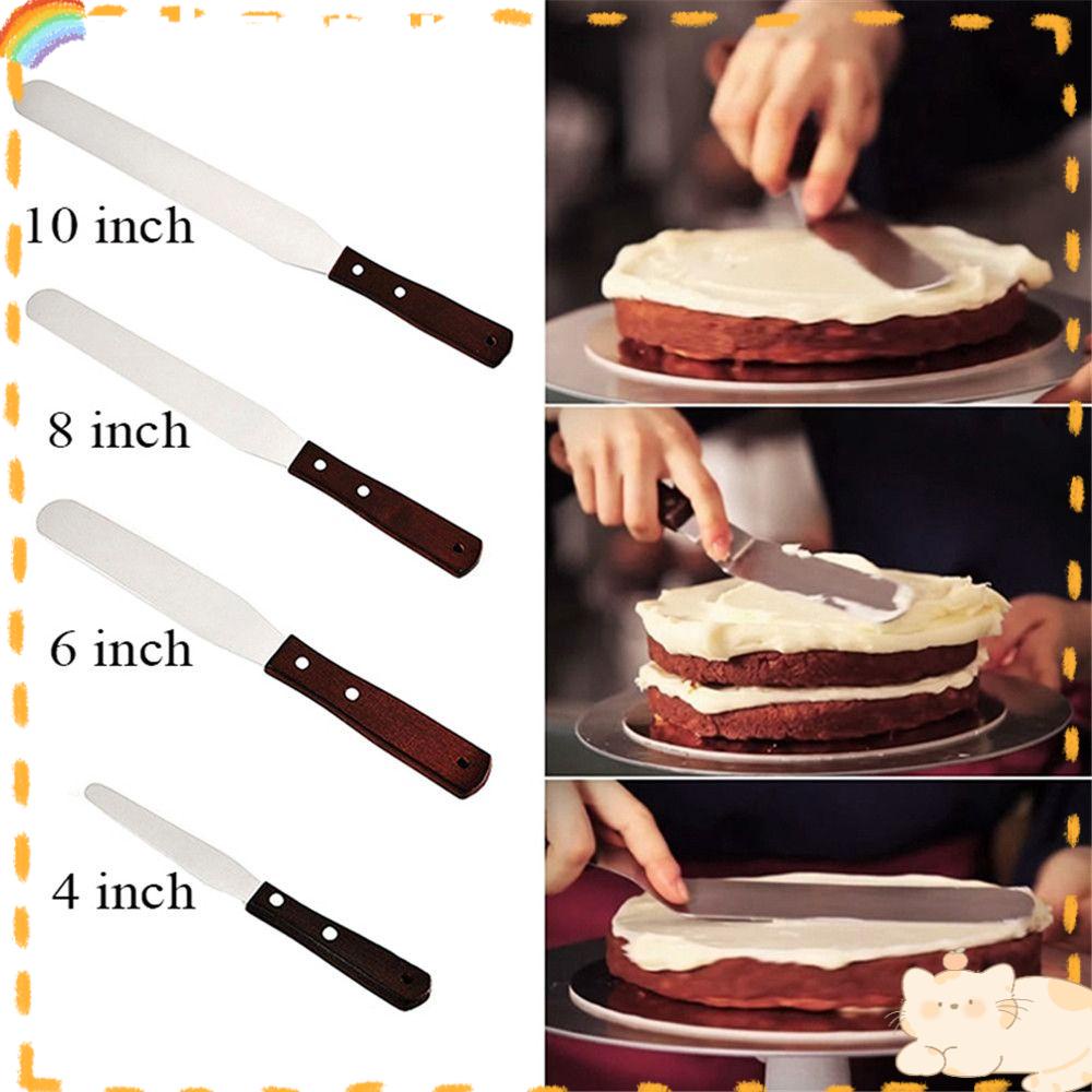 Solighter 4per6 /8 /10Inch Spatula Kue Stainless Steel Dapur Pastry Penghalus Baking Icing Frosting