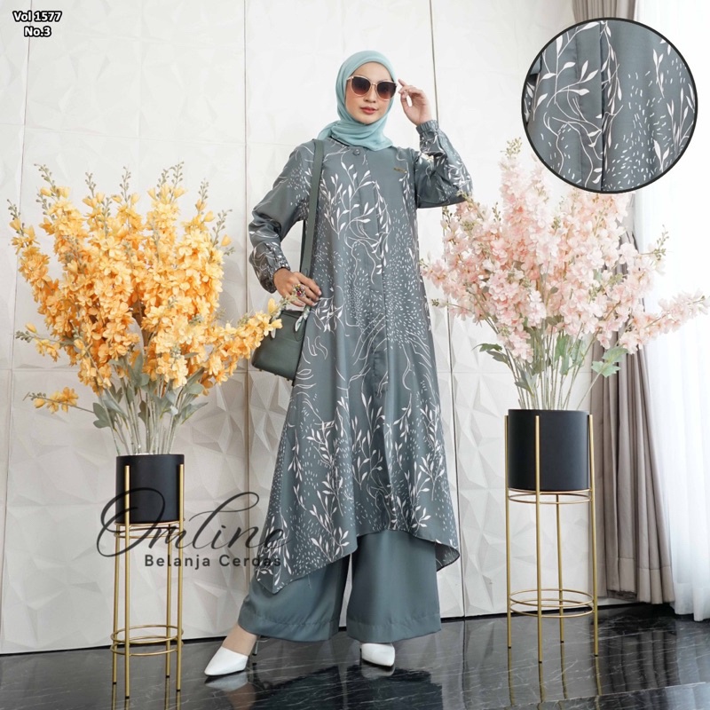 Setelan Pakaian Wanita Muslimah Atasan Set Celana Kulot Baju Lebaran terbaru Modis Kekinian Kondanga